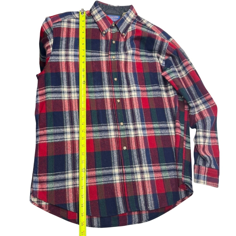 Pendleton Flannel Shirt Mens Large Red Plaid 100%‎ Virgin Wool Button Down USA - Picture 10 of 11